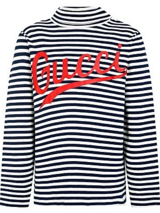 Gucci Other - GUCCI Navy & White Striped Long Sleeve Youth Top with Red Branded Signature Logo